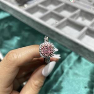 China ZKZ Diamonds 1ct Lab Created Pink Diamond Engagement Rings Cushion Cut on sale