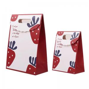 Quality 130gsm Strawberry Print Present Paper Bags Ivory Board Box 40cm*12cm*30cm wholesale