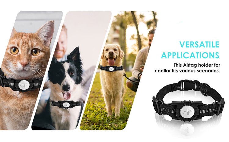 2 in 1 Heavy Duty Dog Collar with AirTag Holder Case Adjustable Reflective Dog Collar with Quick-Release Buckle D-Ring Keychain