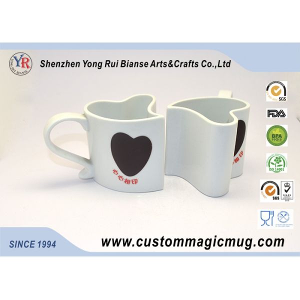 Cute Heart Shape Porcelain Couples Coffee Mugs , Porcelain Personalized Coffee Travel Mugs