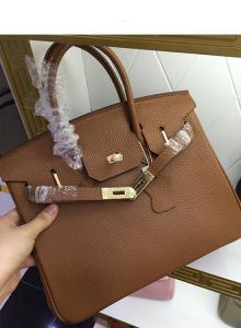 Quality hot sell 30cm 35cm high quality brown ladies handbags litchi leather handbags classic designer handbags L-RB1-15 wholesale