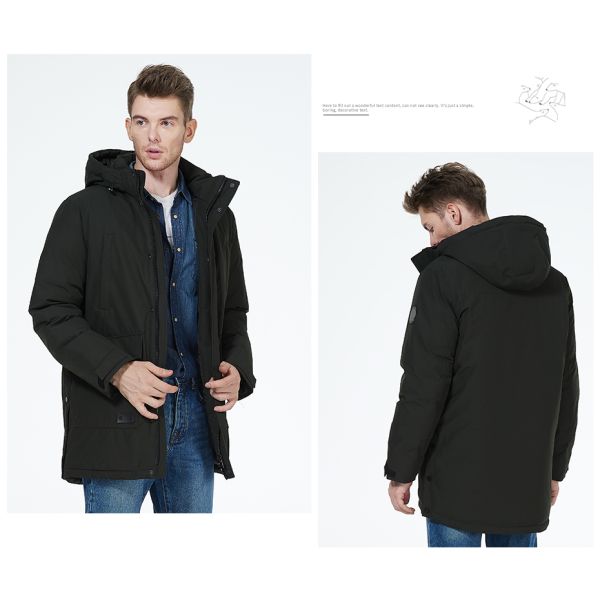 Parker Style Bio Down Man Coat Black Mens Casual Coats With 6 Pockets