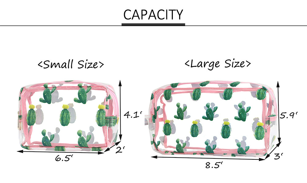2pcs Zippered Cactus Print PVC Ladies Toiletry Bag