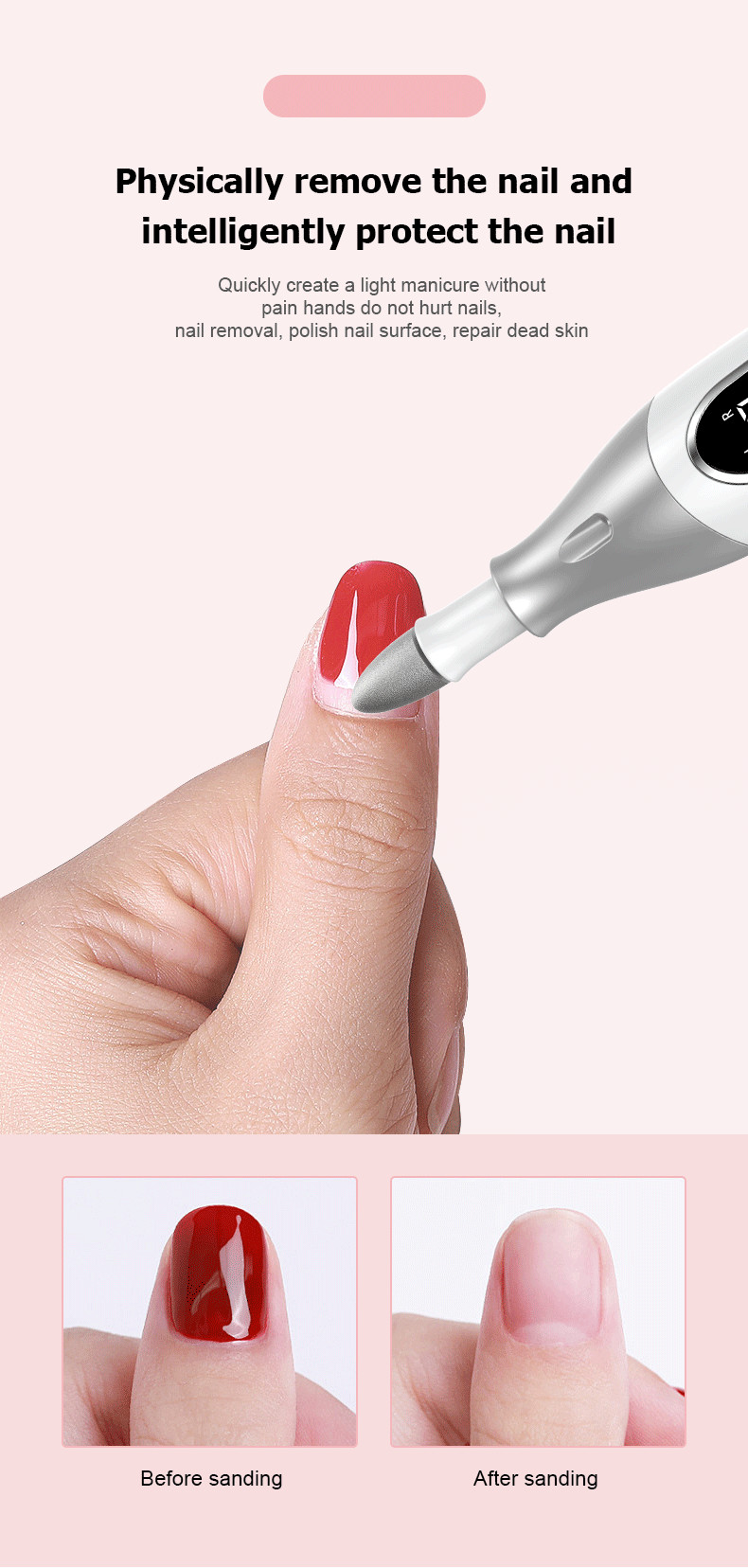 Portable Nail Grinder 10 level speed Low Noise USB Charging Pedicure Nail File Set Electric Nail Drill