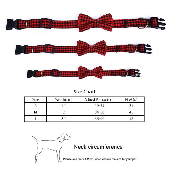 Plaid Style Pet Training Collars Bow Tie Adjustable Custom Cat Dog Collar