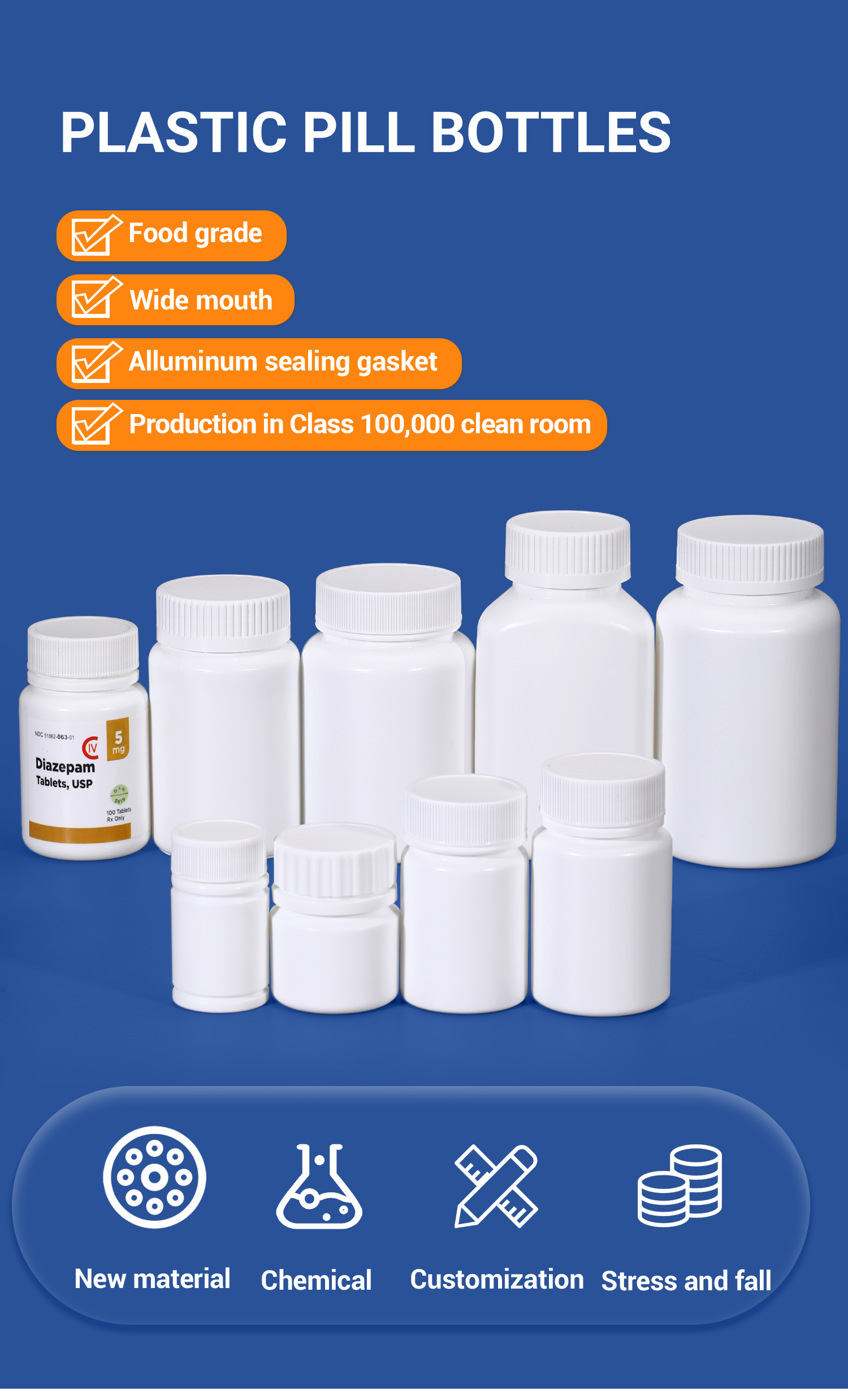 Logo Acceptable Empty Plastic Medicine Bottle for Capsule Tablets Vitamine Storage