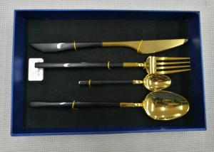Quality Color - plated Stainless Steel Flatware Sets of 4 Pieces Black Handles Gold Heads wholesale