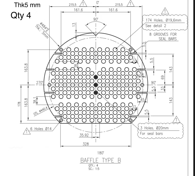 Duplex stainless steel A240 S32205 baffles and supports for pressure vessels