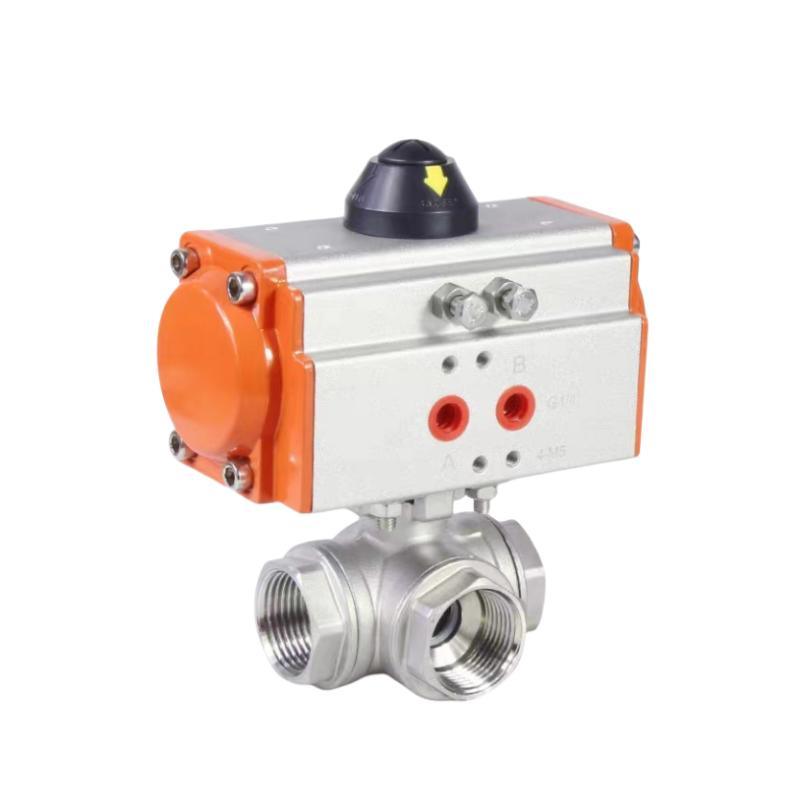Pn16 Three-Way Stainless Steel Ball Valve with Pneumatic Actuator