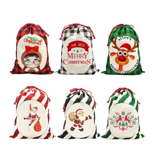 Personalized Reusable Christmas Bags Candy Bags Custom Santa Sacks Sublimation Drawstring Christmas Bags