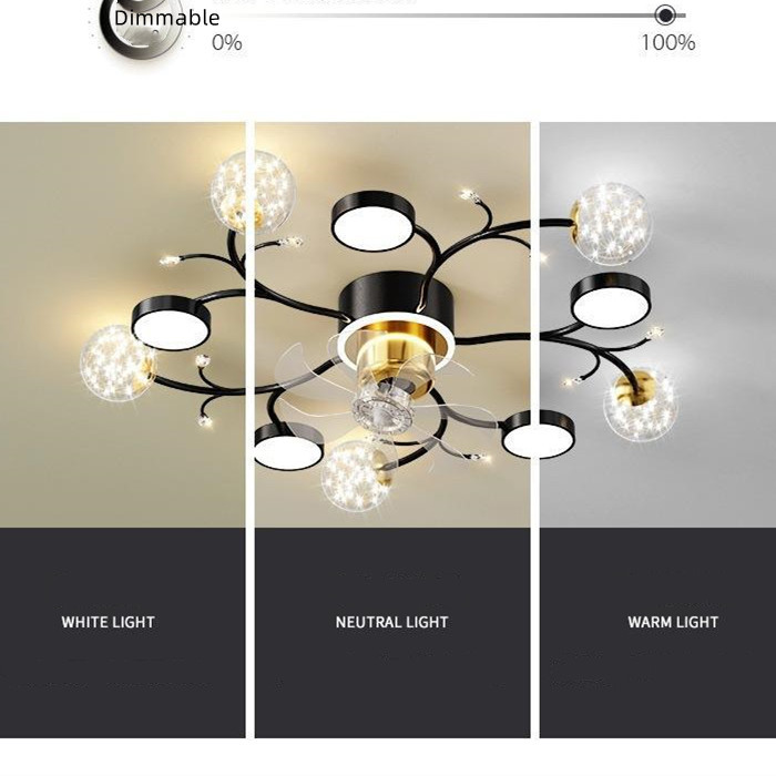 Nordic Simple 3500k Led Indoor Ceiling Fan Warm White Light Luxury Home Lighting