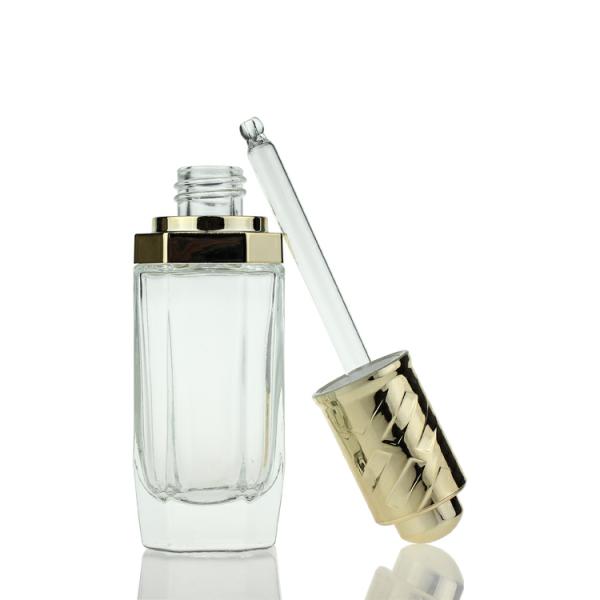 Custom White Eyelash Glass Bottle With Gold Aluminum Dropper Glass Serum Bottle For Skin Care S026