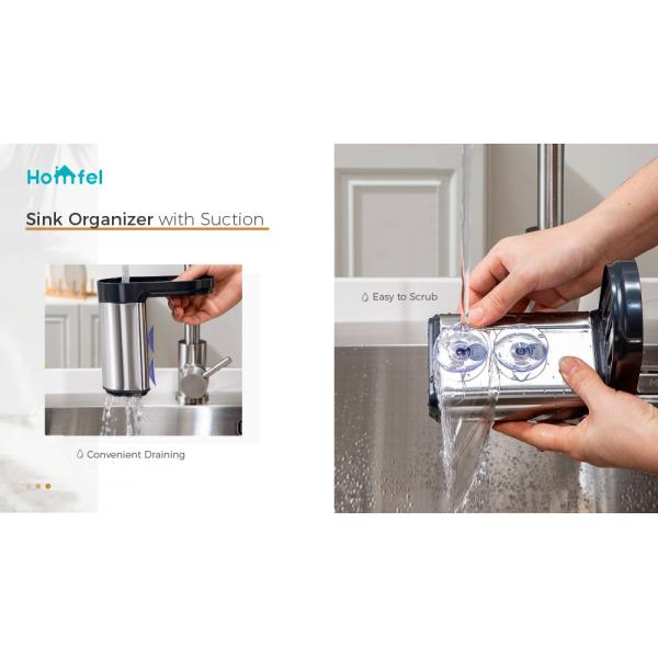 Stainless Steel Kitchen Sink Organiser Rack With Fluid Pump And Sponge Holder