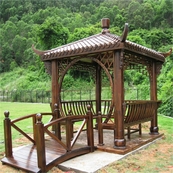 Carbonized Anticorrosive Chinese Wood Gazebo Arches Shade All Seasons
