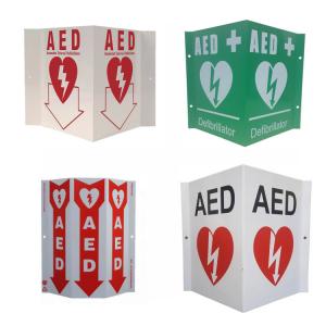 Quality White Wall Mount AED Wall Sign Green Plastic Defibrillator AED V Sign Custom Aluminum AED Sign wholesale