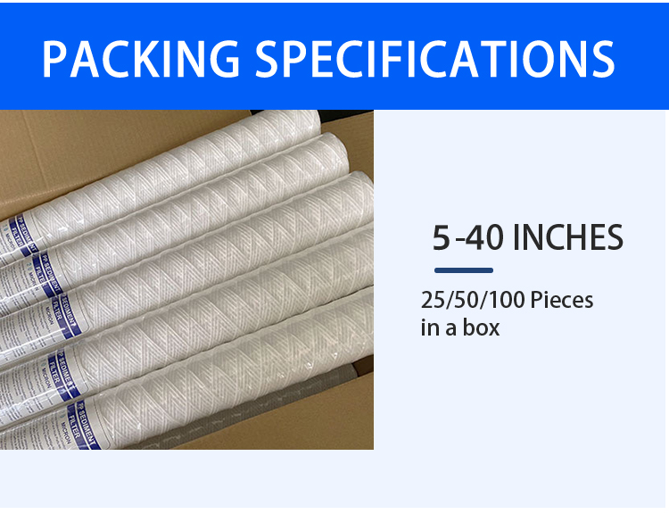 Industrial Wound String Sediment Filter Cartridge 10 20 30 40 Inch 1 3 5 10 Microns Filter