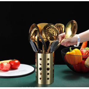 Gold Stainless Steel Spatula Set CU Approved Multiusage Titanium Plating