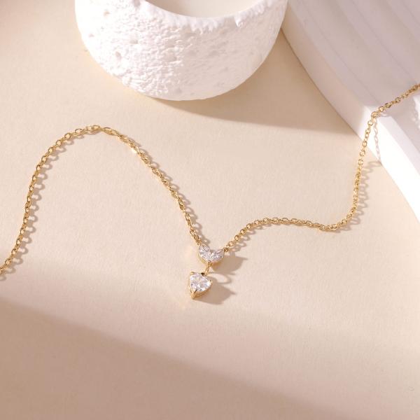 Elegant Stainless Steel Necklace with Heart and Marquise Zircon Pendant Retail for MOQ 2 Pieces