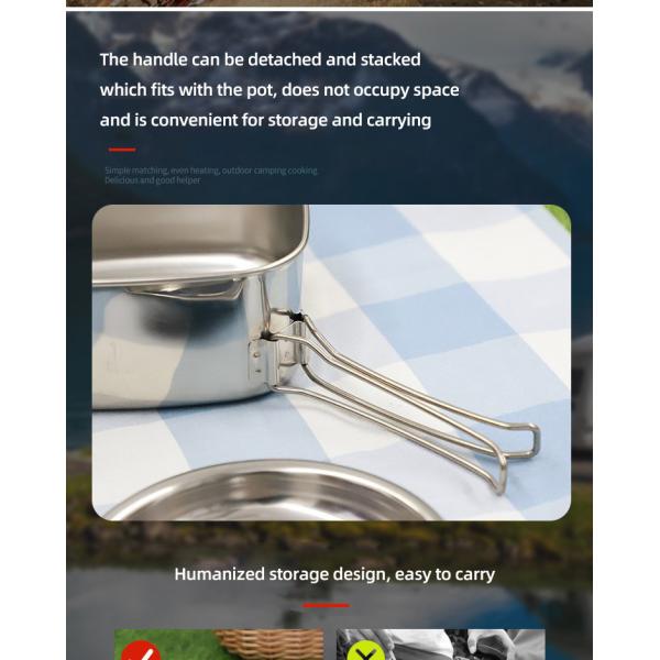 Lightweight Backpacking Outdoor Kitchen Picnic Pot Pan Stainless Steel 6 PCS Camping Cookware Set For Out Door Hiking