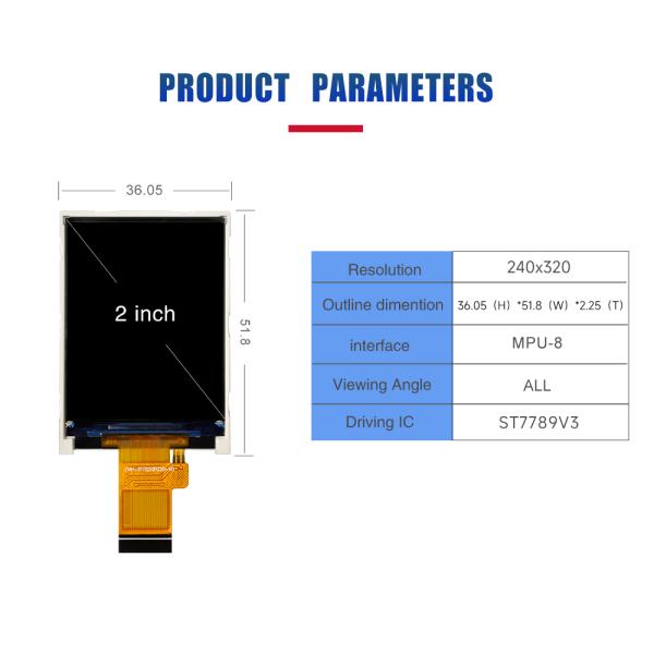 2 Inch Tft Lcd Display Arduino 240x320 Resolution MPU-8 IPS IC ST7789