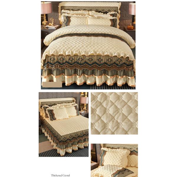 Custom Printed Bed Sheets Embroidery Lace Bed Skirt for European and American Style