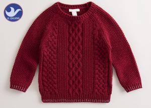 Quality Multi Cable Knitting Girls Long Sleeve Sweaters , Girls Red Sweater Side Slit wholesale