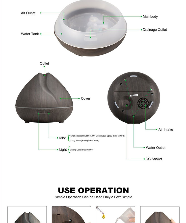 Cool Mist Nebulizer 400ML Hotel Lobby Commercial Wood Grain Ultrasonic Aroma Air Humidifier