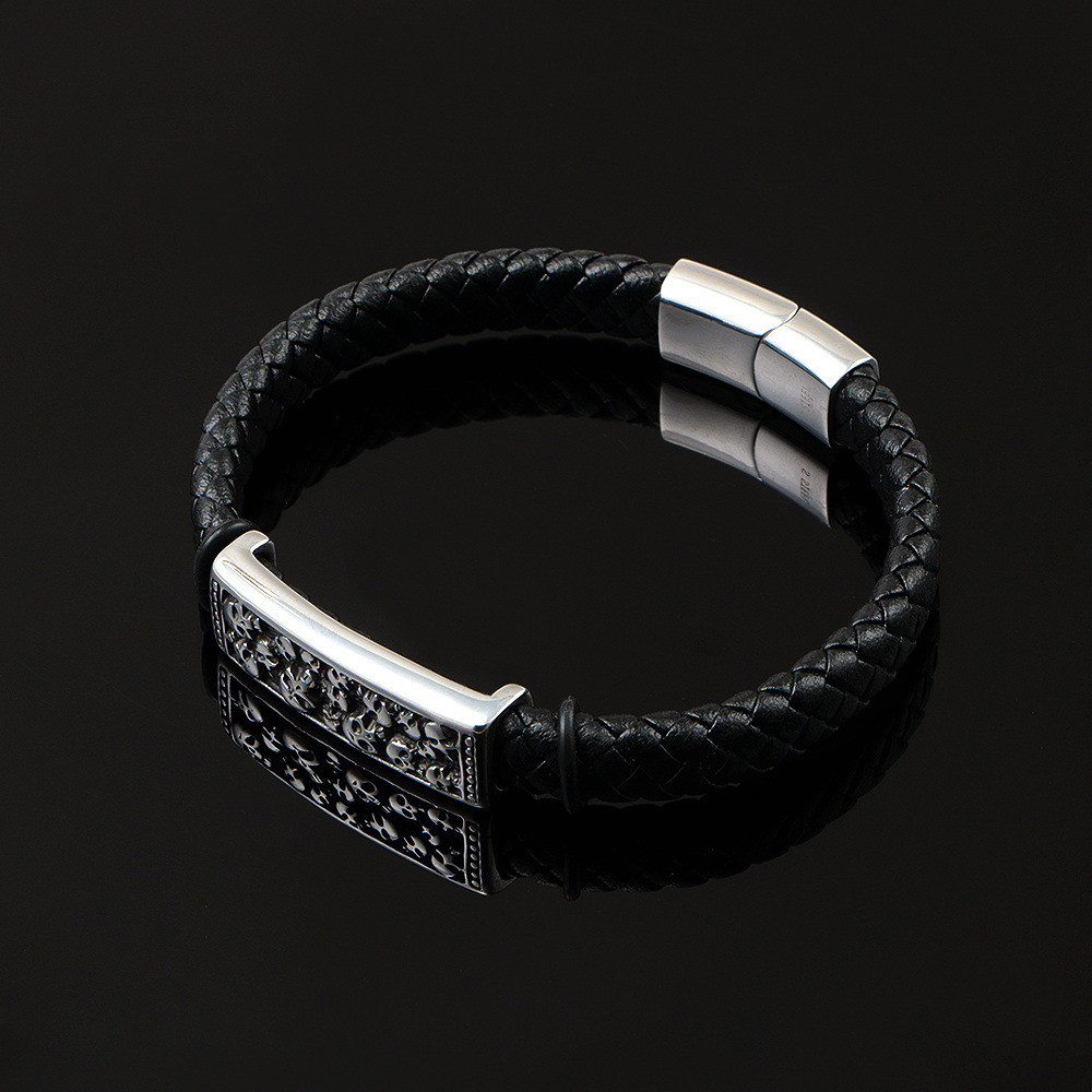 Vintage woven stainless steel men's skull bracelet
