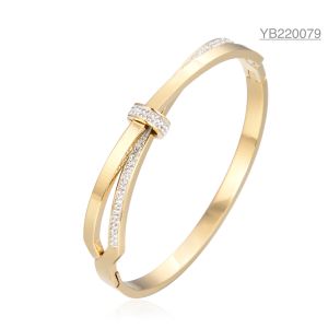 Gold Stainless Steel Designer Jewelry Luxury Layered Diamond Bow Bangle