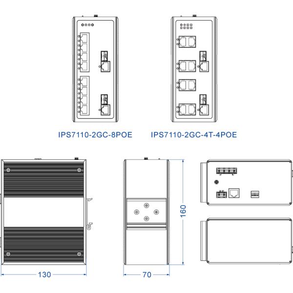 IP40 Waterproof Industrial POE Switch 48VDC Input Power 5.6Gbps Switch Capacity