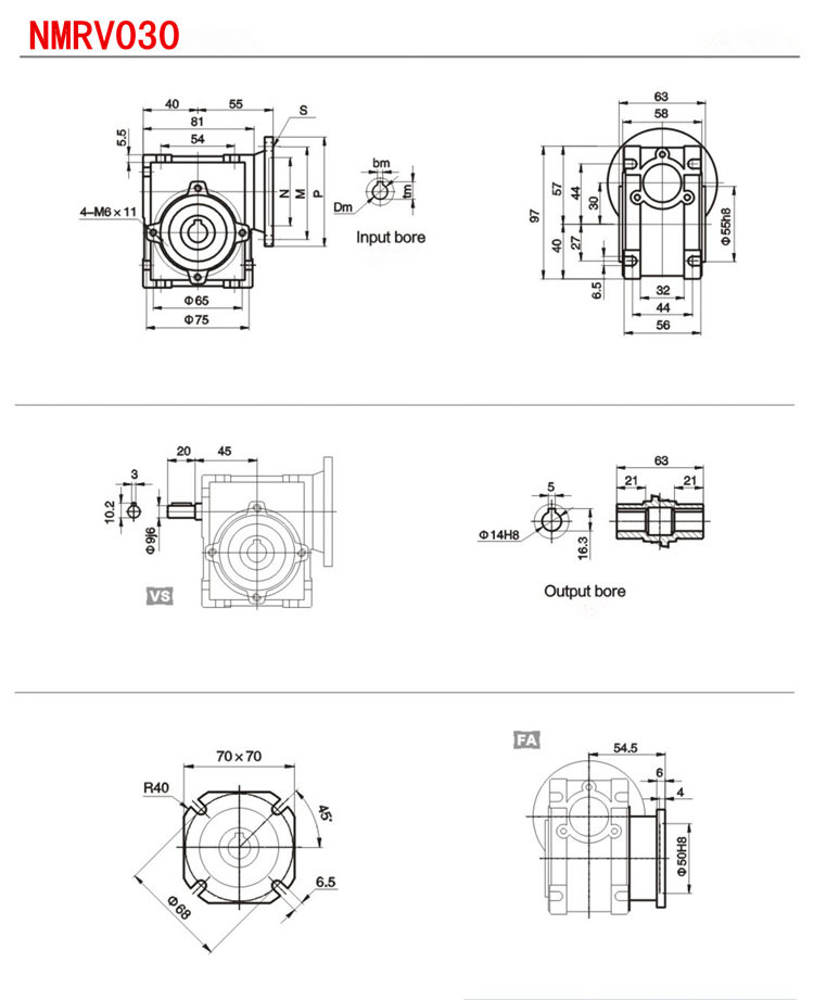 Square Flange NMRV Worm Gear Reducer 030 with Aluminum Alloy Shell Low Noise