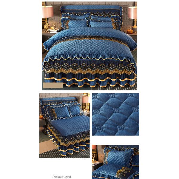 Custom Printed Bed Sheets Embroidery Lace Bed Skirt for European and American Style