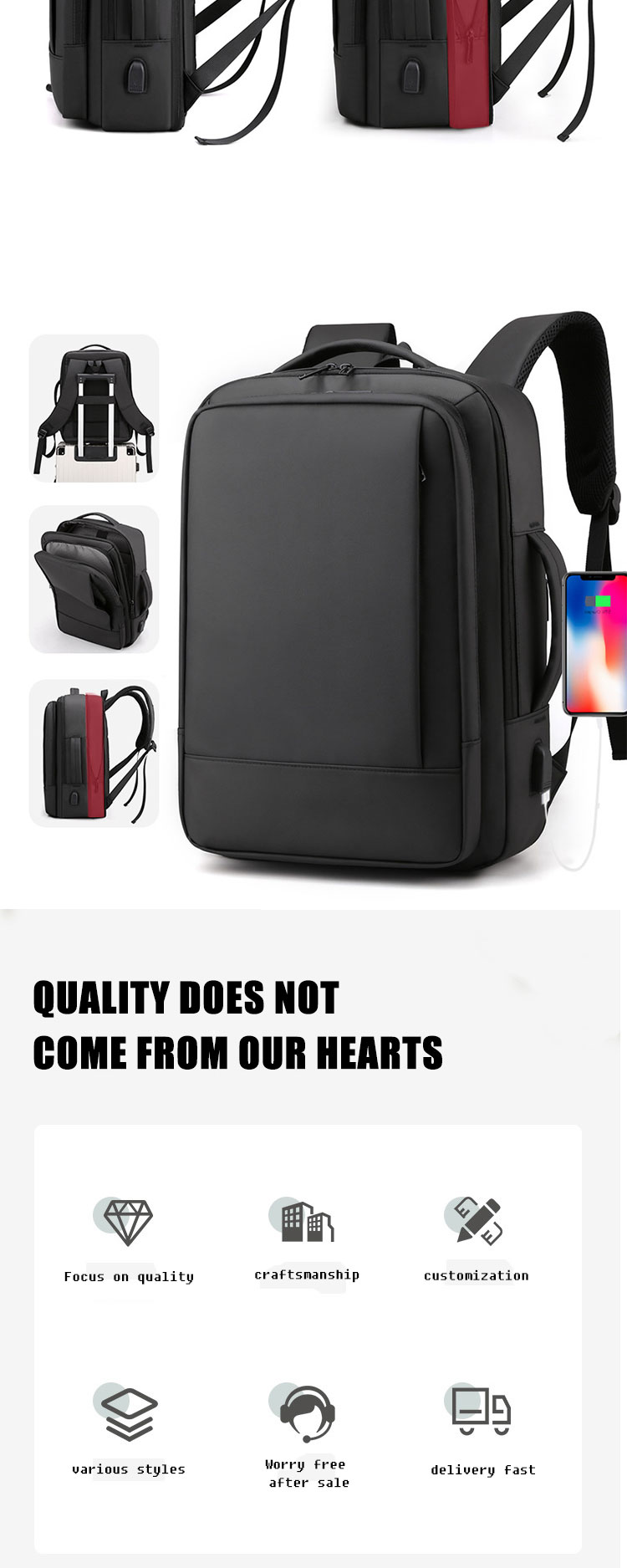 Mens Travel Laptop Backpack With USB Charging Port , High School College Rucksack