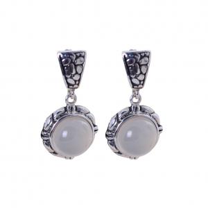 China Women 925 Sterling Silver Synthetic White Chalcedony Drop Earrings (XH054081W) on sale