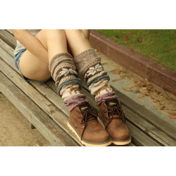 girl deer snowflake jacquard knit boot socks wood feel casual wool acrylic, socks, warmer