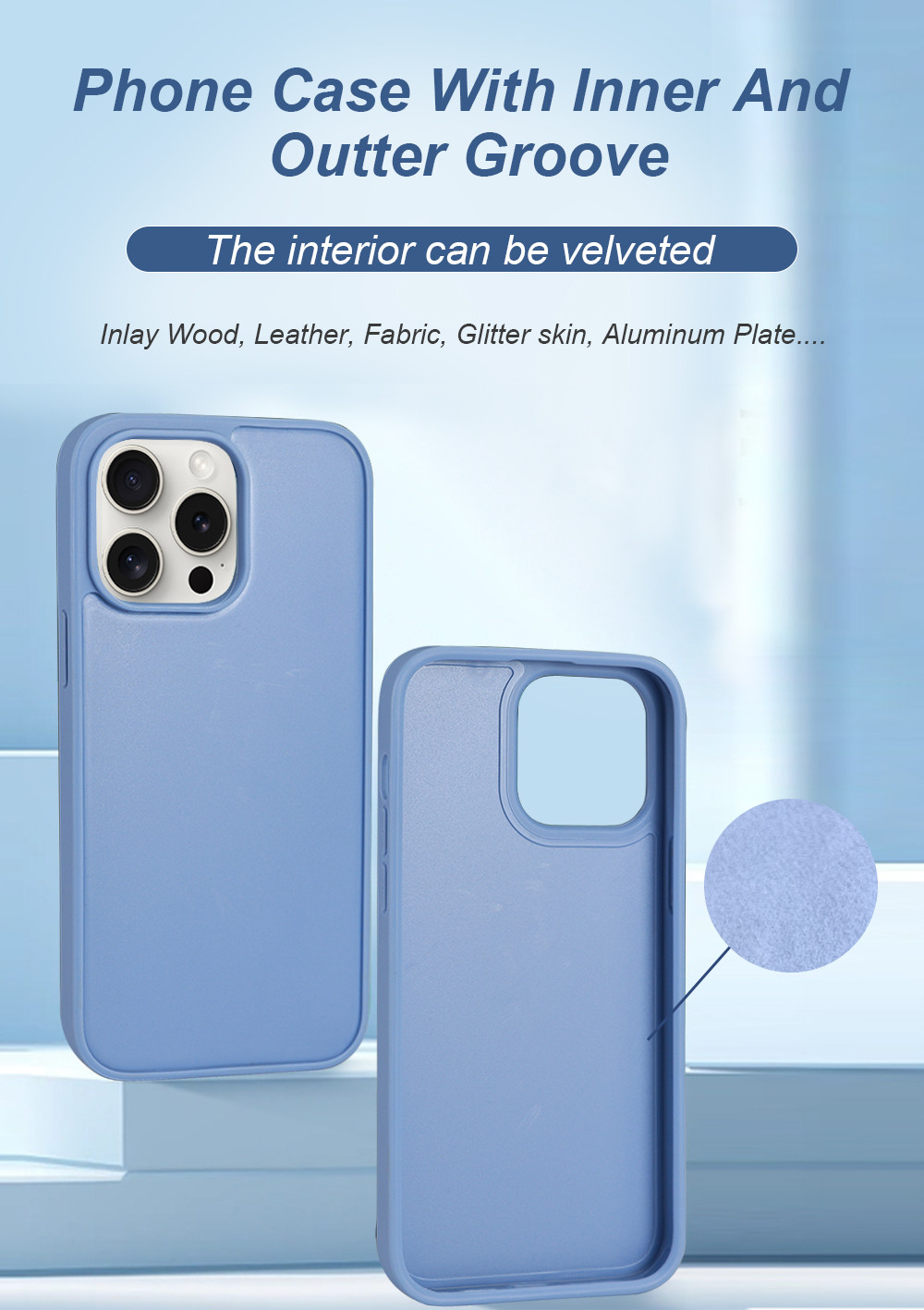 TPU PC Double Groove Blank Cell Phone Case Customized Logo Inlay Wood Leather