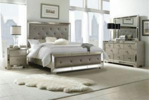 Quality Wooden Design King Size Mirrored Bed , Dresser Mirrored Bedroom Furniture Set wholesale
