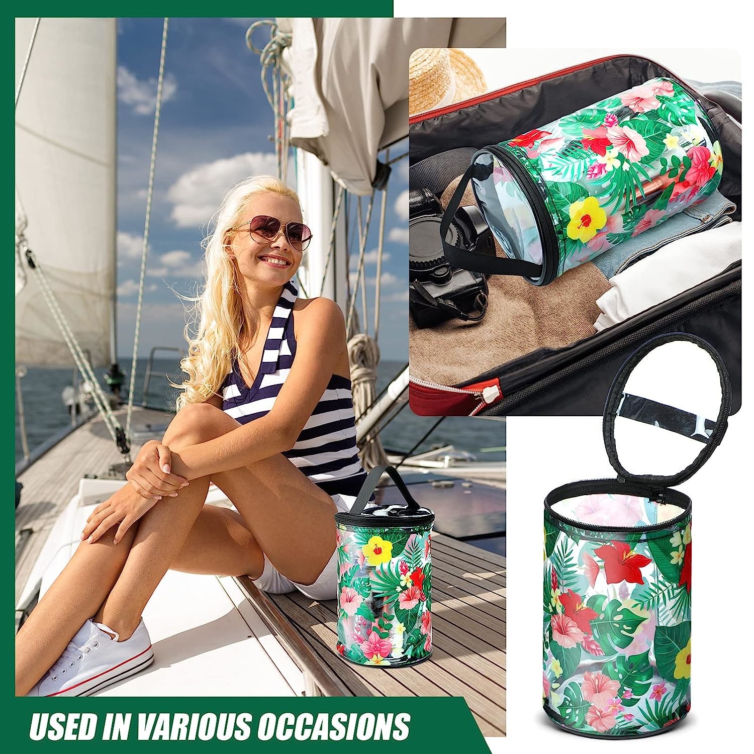 Clear Beach Makeup Bag Waterproof Toiletry Bag PVC Cosmetic Bag with Beach Survival turtle Sailboat Hawaiian Floral