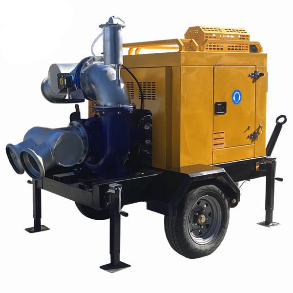 Trailer Mounted Water Pump Set Solid Handing 76mm Single Stage Pump Diesel Engine Self Priming Pump