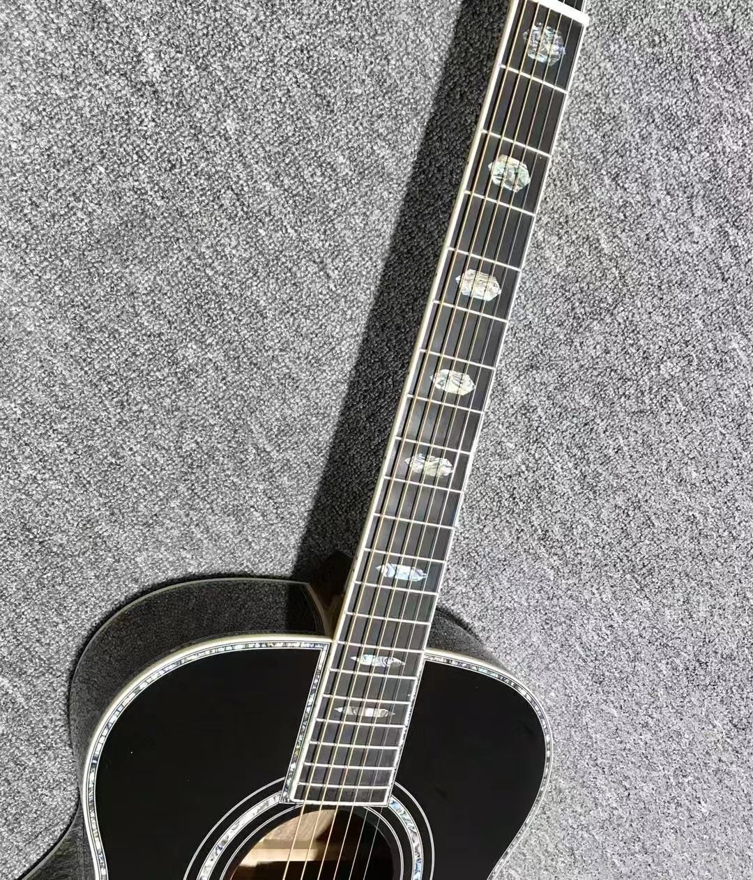 Solid Spruce Wood OM Round Body Ebony Fingerboard Full Abalone Binding Classic Acoustic Electric Guitar in Sunburst