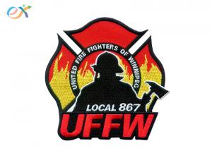 China UFFW Fire Department Logo Iron On Embroidered Patches Custom Emblem Irregular Shape on sale
