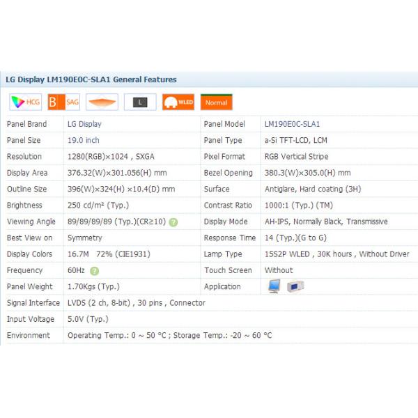 19 Inch IPS LCD Screen LM190E0C-SLA1 Industrial Display SXGA 1280*1024