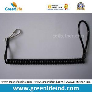 High Pulling Black Stretched Spring Coiled Lanyard Retainer w/Loop Ends