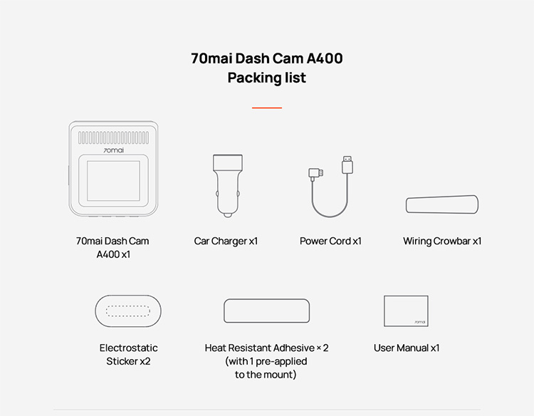70mai Dash Cam A400 1440P Resolution NIGHT VISION APP Control 70mai Car DVR Car