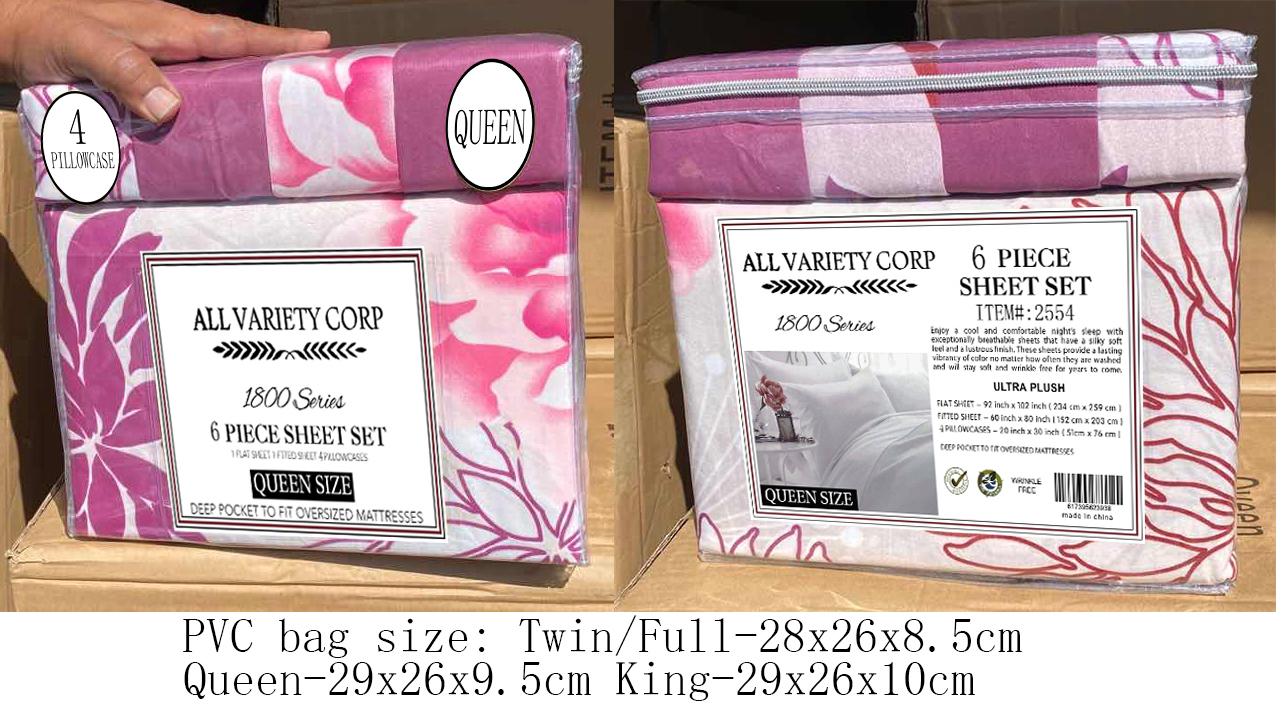 6pcs Soft Brushed 2200 Thread Count Bamboo Fabric Sheet Set NO Filling Machine Washable