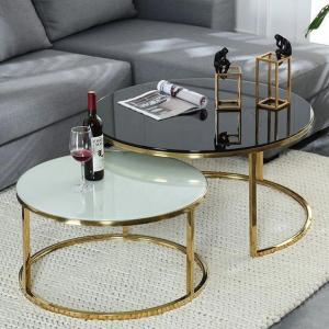 Quality Marble Glass Top Gold Round Coffee Table With Storage Strike Deisgn wholesale