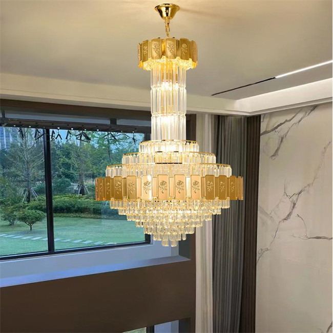 Golden Luxurious Elegant Grand Noble Sparkling Soft Lighting Design LED Crystal Chandelier
