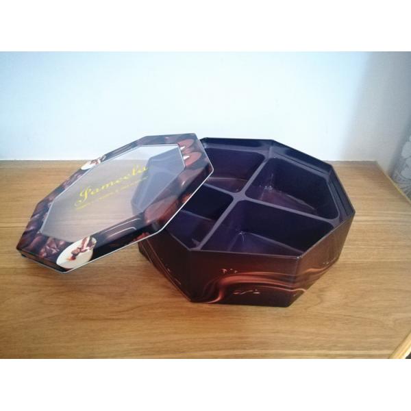 Decorative Cookie Tin Box Hexagonal Shape With PET Window Custom Printed