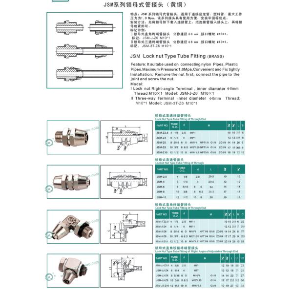 Lock Nut Type Pneumatic Fittings , JSM Pneumatic Connectors Push To Connect