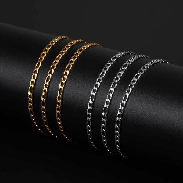 18inch 20inch 18k Gold Stainless Steel Chain Mens Gold Figaro Chains Necklace